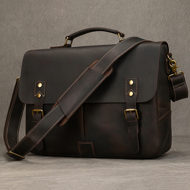 Leather Briefcase - Nowa, retro, oryginalna skórzana męska torba