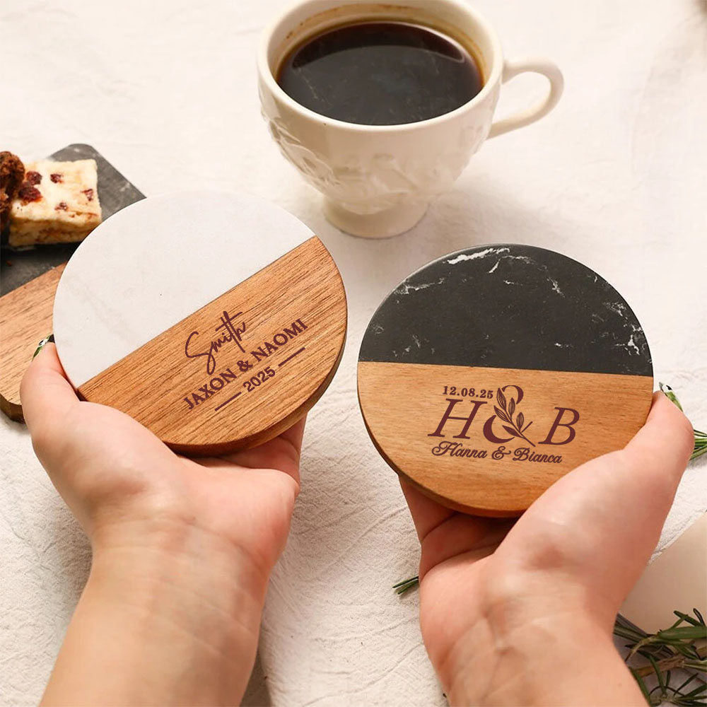 Marble Coaster Set - Personalizowany zestaw podstawek z marmuru, prezent