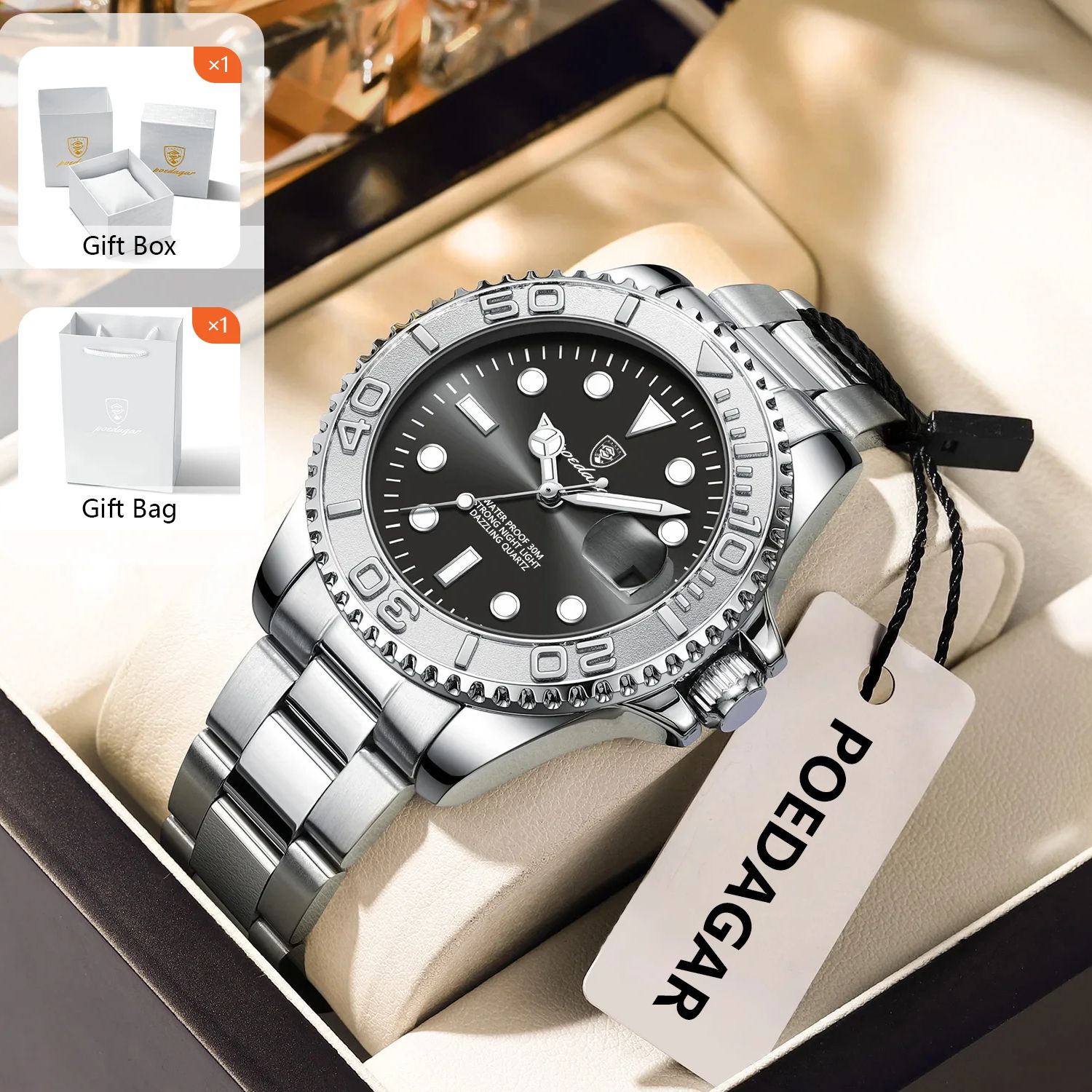 Luxury Watch Men - POEDAGAR Modny Męski Zegarek Sportowy Świecący