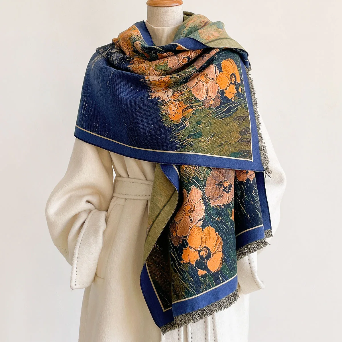 Cashmere Scarf - Szal damski imitujący kaszmir, gruby, ciepły,